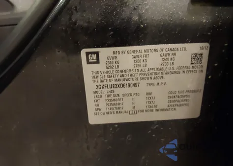 2013 GMC Terrain Slt-1 z USA, uszkodzony, nr VIN 2GKFLUE3XD6190497